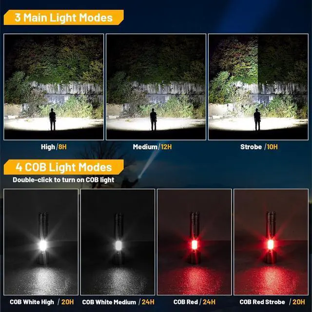 Alt view image 3 of 7 - Rechargeable Flashlights High Lumens 2 Pack 900 000 Lumen Super Bright Flashlight Led Flash Light 7 Modes with COB Work Light IPX6 Waterproof for Outdoor Camping Hiking