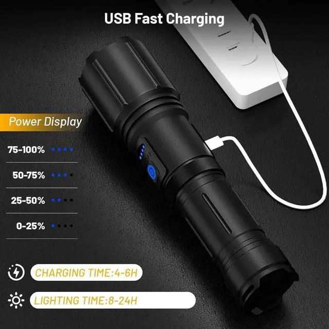 Alt view image 7 of 7 - Rechargeable Flashlights High Lumens 2 Pack 900 000 Lumen Super Bright Flashlight Led Flash Light 7 Modes with COB Work Light IPX6 Waterproof for Outdoor Camping Hiking