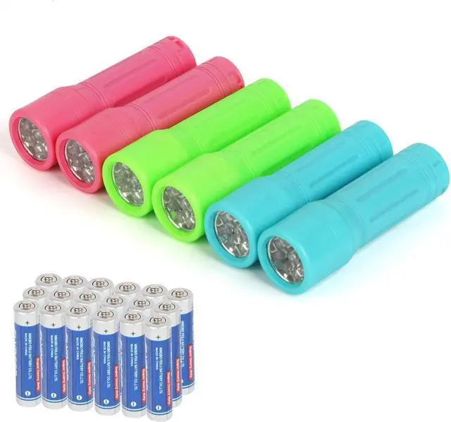 Main image of 9-LED Mini Flashlight 6-Pack Small Multicolor Kids Flashlights with Lanyard 18 AAA Batteries Included for Hurricane Supplies Party Favors Kids Gift Christmas Gifts Stocking Stuffers