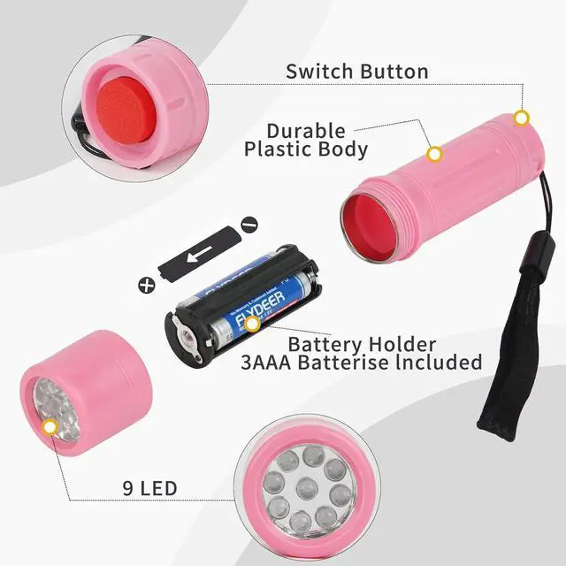 Alt view image 3 of 6 - 9-LED Mini Flashlight 6-Pack Small Multicolor Kids Flashlights with Lanyard 18 AAA Batteries Included for Hurricane Supplies Party Favors Kids Gift Christmas Gifts Stocking Stuffers