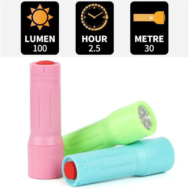 Alt view image 4 of 6 - 9-LED Mini Flashlight 6-Pack Small Multicolor Kids Flashlights with Lanyard 18 AAA Batteries Included for Hurricane Supplies Party Favors Kids Gift Christmas Gifts Stocking Stuffers