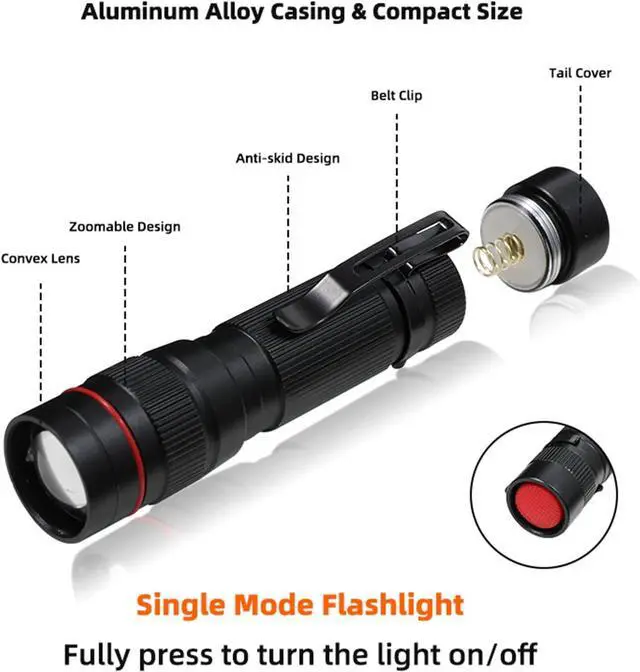 Alt view image 2 of 6 - 6 Pack Small Mini LED Flashlight Single Mode Zoomable Flashlights AA Battery Powerful Flashlights with Pocket Clip Portable Bulk EDC Pen Flash Light for Gift Emergency Camping Hiking
