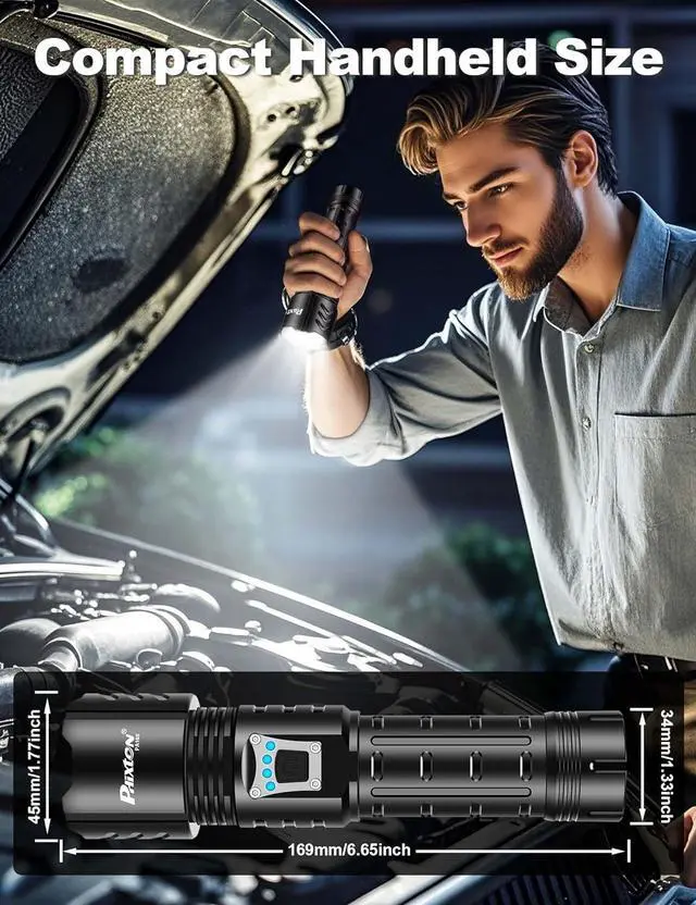 Alt view image 6 of 6 - Rechargeable Flashlights High Lumens 1000000 Super Bright Long Range 3280FT Long Lasting 15H Powerful USB C LED Strong Flash Light High Powered Heavy Duty Zoomable for Home Camping Gift