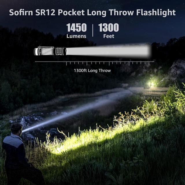 Alt view image 2 of 7 - Pocket Flashlight Rechargeable LED Light - Sofirn SR12 Small EDC Flashlights High Lumens 1300ft Long Throw Magnetic Flash Light 1450LM IP68 Waterproof with Simple UI Compact Lightweight for Outdoor