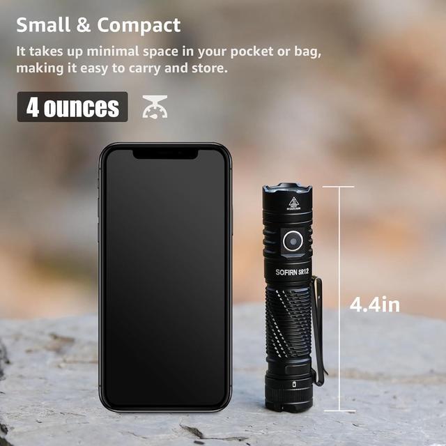 Alt view image 3 of 7 - Pocket Flashlight Rechargeable LED Light - Sofirn SR12 Small EDC Flashlights High Lumens 1300ft Long Throw Magnetic Flash Light 1450LM IP68 Waterproof with Simple UI Compact Lightweight for Outdoor