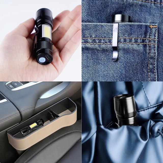 Alt view image 7 of 7 - Rechargeable Flashlights USB-C Stocking Stuffers Small LED Lantern Flashlights Bright Clip-On Light EDC Flash Light with Side COB Light for Camping Home Emergency 4 Pack