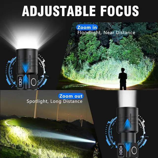Alt view image 4 of 7 - LED Flashlight High Powered 50000 Lumens Super Bright Tactical Flashlight Rechargeable Flashlights High Lumens 6 Modes Zoomable Waterproof Flash Lights for Emergency Camping Hiking