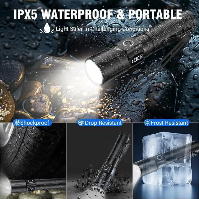 Alt view image 6 of 7 - LED Flashlight High Powered 50000 Lumens Super Bright Tactical Flashlight Rechargeable Flashlights High Lumens 6 Modes Zoomable Waterproof Flash Lights for Emergency Camping Hiking