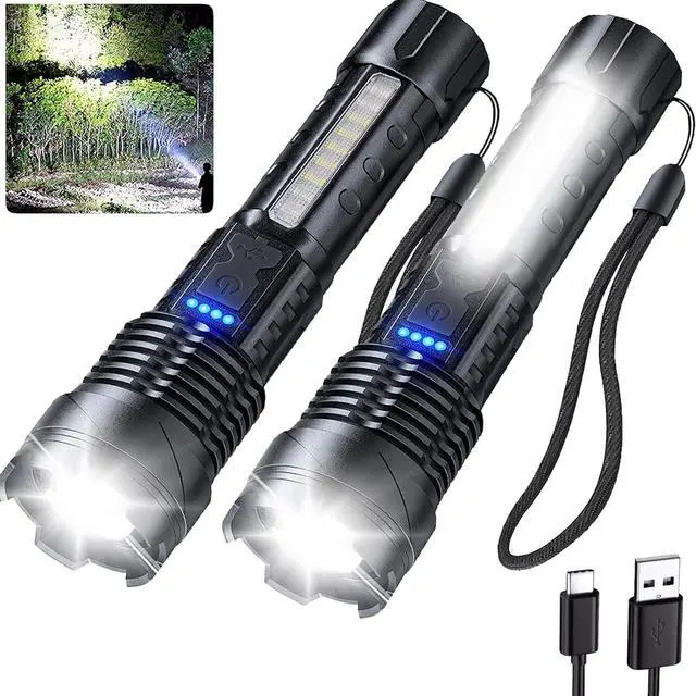 Main image of Flashlights High Lumens Rechargeable 2 PCS 1 000 000 Lumens Led Tactical Flashlight Battery Powered with 7 Light Modes Cob Side Light USB C Waterproof Zoomable Powerful Handheld Flash Lights