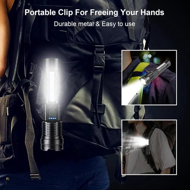 Alt view image 5 of 6 - Flashlights High Lumens Rechargeable 2 PCS 1 000 000 Lumens Led Tactical Flashlight Battery Powered with 7 Light Modes Cob Side Light USB C Waterproof Zoomable Powerful Handheld Flash Lights