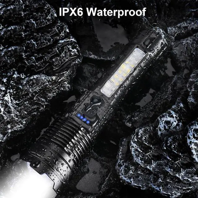 Alt view image 6 of 6 - Flashlights High Lumens Rechargeable 2 PCS 1 000 000 Lumens Led Tactical Flashlight Battery Powered with 7 Light Modes Cob Side Light USB C Waterproof Zoomable Powerful Handheld Flash Lights