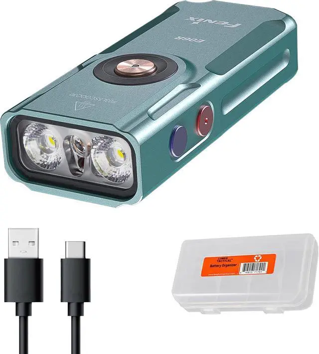 Main image of E06R 700 Lumen 3-in-1 EDC Keychain Flashlight USB-C Rechargeable Includes UV Light and Lumentac Organizier (Green)