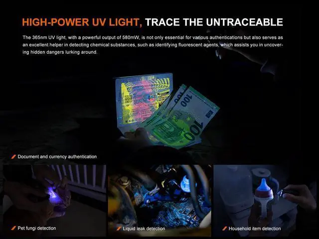 Alt view image 4 of 7 - E06R 700 Lumen 3-in-1 EDC Keychain Flashlight USB-C Rechargeable Includes UV Light and Lumentac Organizier (Green)