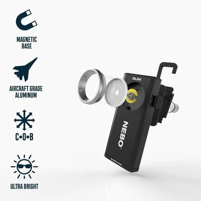 Alt view image 2 of 6 - NEBO SLIM Pocket Flashlight | 500 Lumens, Rechargeable Mini EDC Work Light, Magnetic Base & Dimmable Brightness, Durable & Water Resistant, Includes Charging Cable  Black