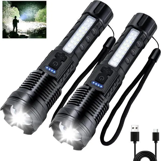 Main image of Flashlight High Lumens Rechargeable 2 Packs 1 000 000 Lumens Super Bright LED Battery Powerful Handheld Flashlights with 7 Modes COB Side Light USB C Zoomable Waterproof for Emergencies