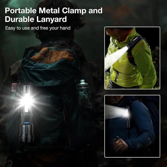 Alt view image 6 of 7 - Flashlight High Lumens Rechargeable 2 Packs 1 000 000 Lumens Super Bright LED Battery Powerful Handheld Flashlights with 7 Modes COB Side Light USB C Zoomable Waterproof for Emergencies