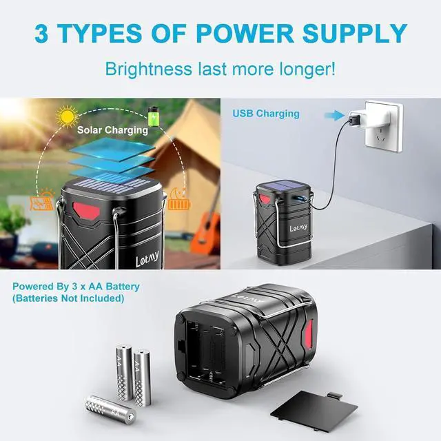 Alt view image 2 of 7 - 4 Pack Camping Lantern Rechargeable LED Lanterns Solar Lantern Battery Powered Hurricane Lantern Flashlights with 3 Powered Ways & USB Cable for Emergency Power Outage Hurricane Supplies
