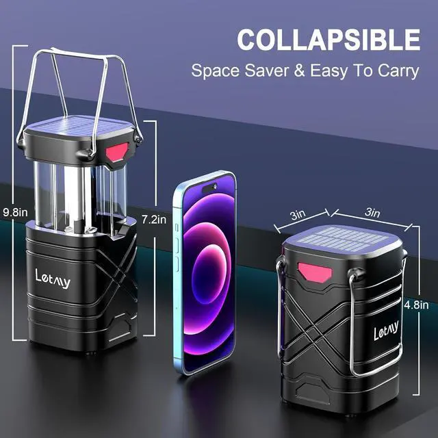 Alt view image 4 of 7 - 4 Pack Camping Lantern Rechargeable LED Lanterns Solar Lantern Battery Powered Hurricane Lantern Flashlights with 3 Powered Ways & USB Cable for Emergency Power Outage Hurricane Supplies