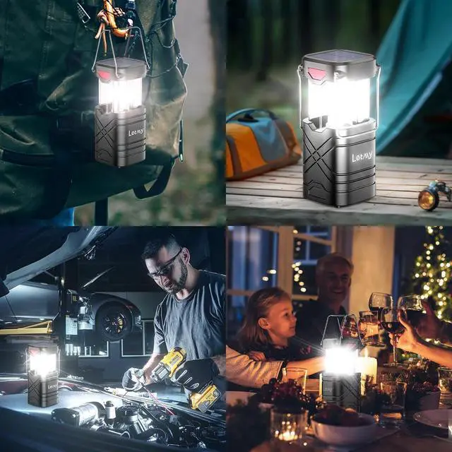 Alt view image 6 of 7 - 4 Pack Camping Lantern Rechargeable LED Lanterns Solar Lantern Battery Powered Hurricane Lantern Flashlights with 3 Powered Ways & USB Cable for Emergency Power Outage Hurricane Supplies