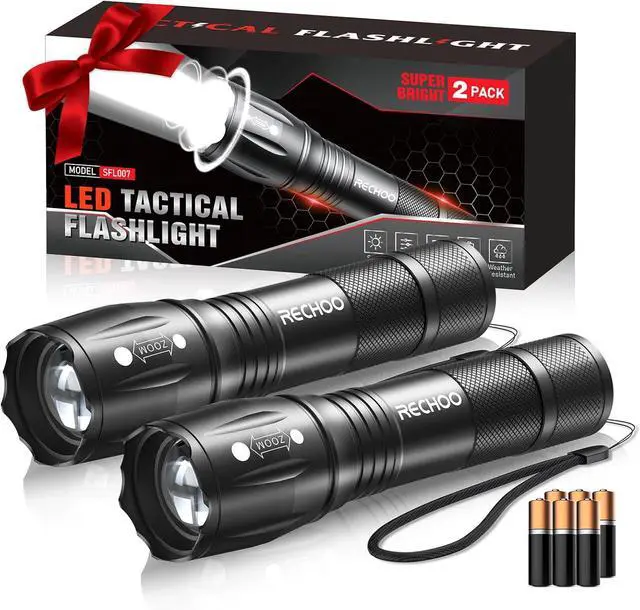 Main image of LED Flashlights High Lumens 2 Pack Powerful Tactical Flashlight With 3 Modes Pocket Small Flash Light Waterproof Zoomable Flashlights for Home Emergencies Camping Essentials (Battery Included)