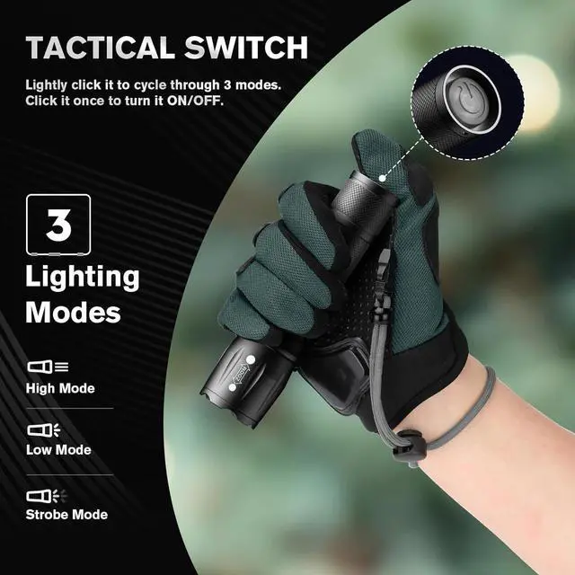 Alt view image 5 of 7 - LED Flashlights High Lumens 2 Pack Powerful Tactical Flashlight With 3 Modes Pocket Small Flash Light Waterproof Zoomable Flashlights for Home Emergencies Camping Essentials (Battery Included)
