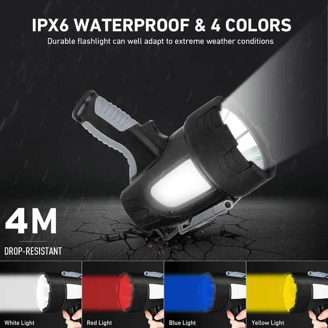 Alt view image 7 of 7 - Rechargeable Spotlight Outdoor 1000 000 Lumens Led Spotlight Flashlight with Cob Light and Foldable Tripod 6 Modes Waterproof Handheld Spot Light for Outdoor Marine Boating Hunting