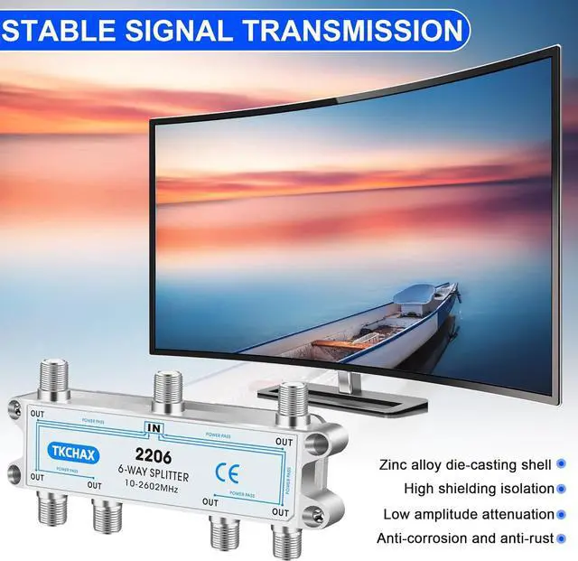 Alt view image 5 of 7 - Coaxial Cable Splitter Support 10-2602MHz RG6 RG59 Coax Compatible Work with MoCA2.5 and MoCA3.0 CATV Satellite TV Antenna HDTV and High Speed Internet (6 Way Coaxial Cable Splitter)