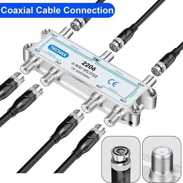 Alt view image 6 of 7 - Coaxial Cable Splitter Support 10-2602MHz RG6 RG59 Coax Compatible Work with MoCA2.5 and MoCA3.0 CATV Satellite TV Antenna HDTV and High Speed Internet (6 Way Coaxial Cable Splitter)