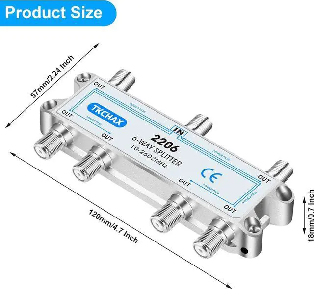 Alt view image 7 of 7 - Coaxial Cable Splitter Support 10-2602MHz RG6 RG59 Coax Compatible Work with MoCA2.5 and MoCA3.0 CATV Satellite TV Antenna HDTV and High Speed Internet (6 Way Coaxial Cable Splitter)