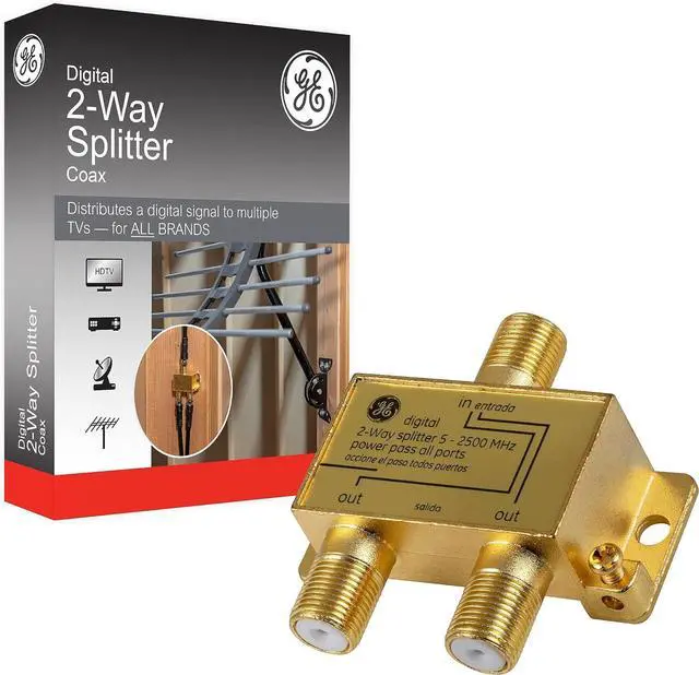 Main image of Digital 2-Way Coaxial Cable Splitter 2.5 GHz 5-2500 MHz RG6 Compatible Works with HD TV Satellite High Speed Internet Amplifier Antenna Gold Plated Connectors Corrosion Resistant 33526