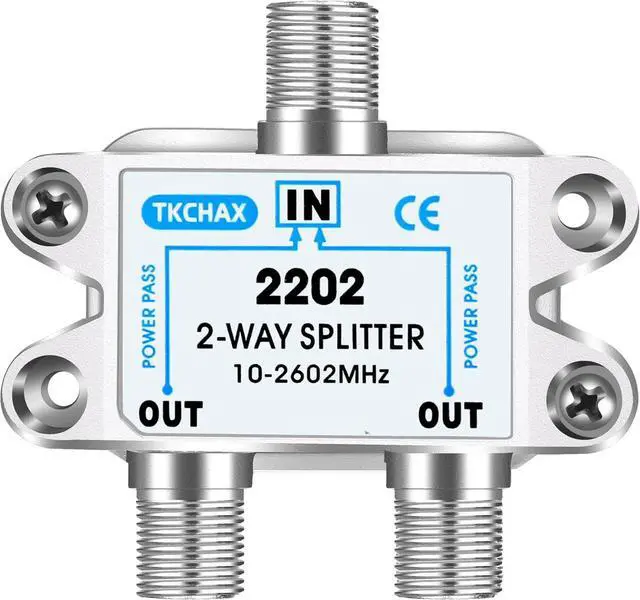 Main image of 2 Way Coaxial Cable Splitter Support 10-2602MHz RG6 Compatible Nickel-Plated for Cable Splitter Work with CATV Satellite TV Antenna System and MoCA Configurations