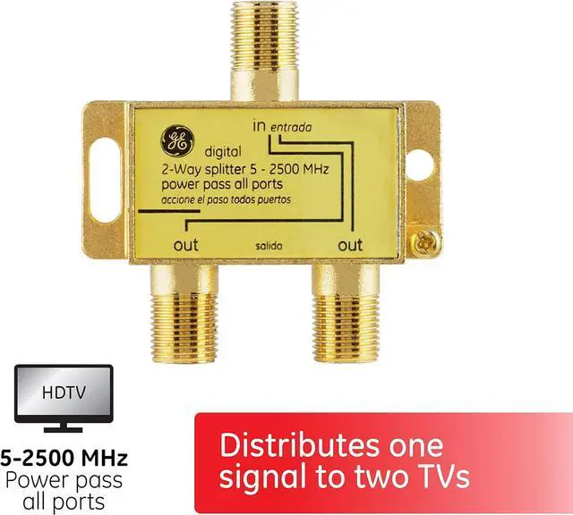 Alt view image 7 of 7 - Digital 2-Way Coaxial Cable Splitter 2.5 GHz 5-2500 MHz RG6 Compatible Works with HD TV Satellite High Speed Internet Amplifier Antenna Gold Plated Connectors Corrosion Resistant 33526