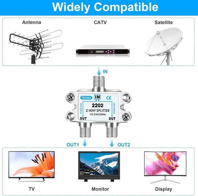 Alt view image 2 of 7 - 2 Way Coaxial Cable Splitter Support 10-2602MHz RG6 Compatible Nickel-Plated for Cable Splitter Work with CATV Satellite TV Antenna System and MoCA Configurations