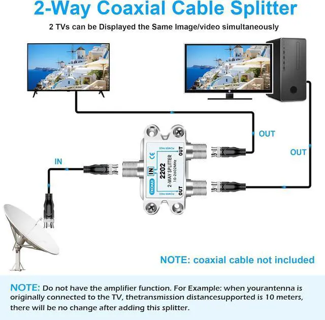 Alt view image 3 of 7 - 2 Way Coaxial Cable Splitter Support 10-2602MHz RG6 Compatible Nickel-Plated for Cable Splitter Work with CATV Satellite TV Antenna System and MoCA Configurations