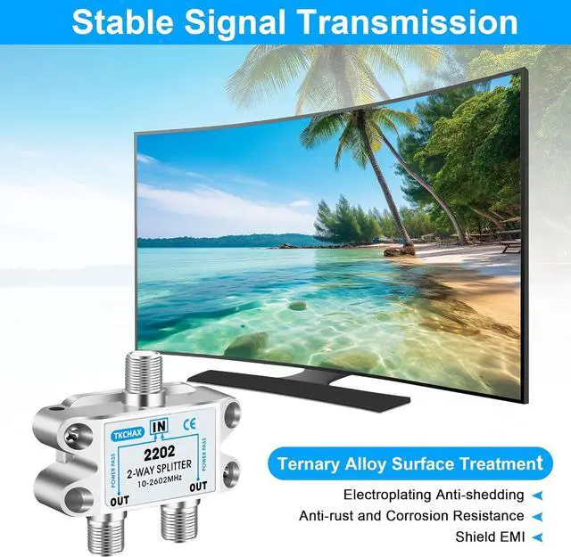 Alt view image 4 of 7 - 2 Way Coaxial Cable Splitter Support 10-2602MHz RG6 Compatible Nickel-Plated for Cable Splitter Work with CATV Satellite TV Antenna System and MoCA Configurations
