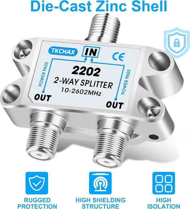 Alt view image 5 of 7 - 2 Way Coaxial Cable Splitter Support 10-2602MHz RG6 Compatible Nickel-Plated for Cable Splitter Work with CATV Satellite TV Antenna System and MoCA Configurations