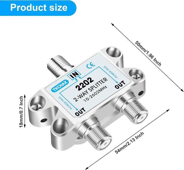 Alt view image 7 of 7 - 2 Way Coaxial Cable Splitter Support 10-2602MHz RG6 Compatible Nickel-Plated for Cable Splitter Work with CATV Satellite TV Antenna System and MoCA Configurations