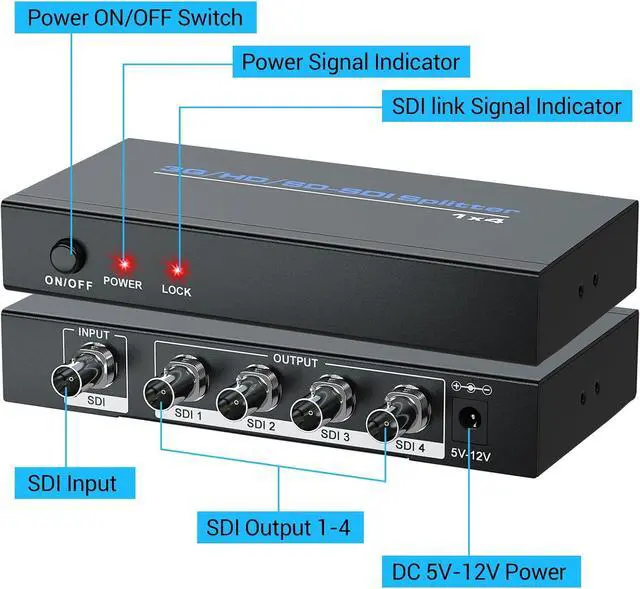 Alt view image 6 of 7 - SDI Splitter 1 x 4 1 in 4 Out SDI Distributor 4 Way SDI Splitter Compatible with 3G-SDI/HD-SDI/SD-SDI