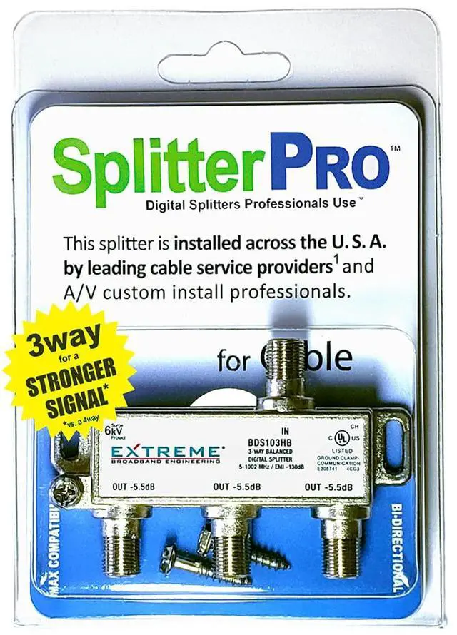 Main image of Digital Splitters Professionals Install Every Day Across The U. S. A. 3-Way Coaxial Cable Splitter 1 GHz for HDTV/4K/8K TV High Speed Internet (Not for Satellite Dish Connections)