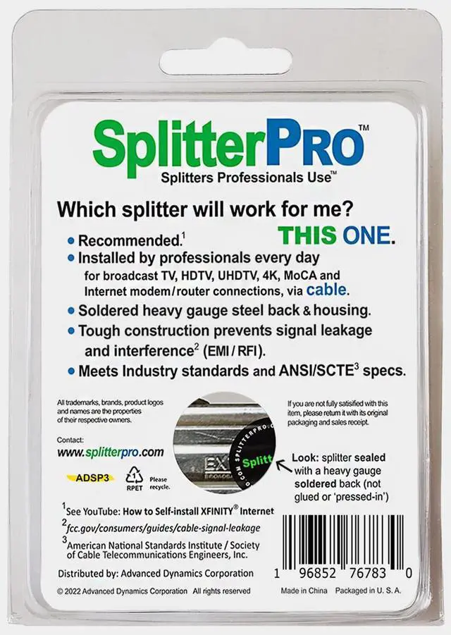 Alt view image 2 of 4 - Digital Splitters Professionals Install Every Day Across The U. S. A. 3-Way Coaxial Cable Splitter 1 GHz for HDTV/4K/8K TV High Speed Internet (Not for Satellite Dish Connections)