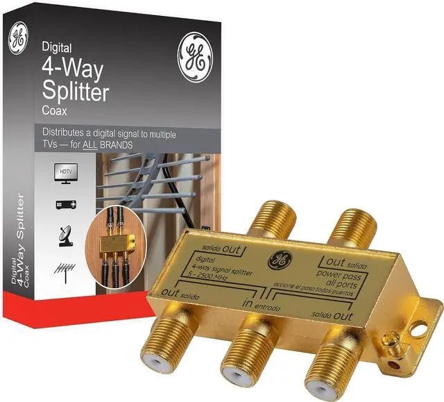 Main image of Digital 4-Way Coaxial Cable Splitter 2.5 GHz 5-2500 MHz RG6 Compatible Works with HD TV Satellite High Speed Internet Amplifier Antenna Gold Plated Connectors Corrosion Resistant 33527