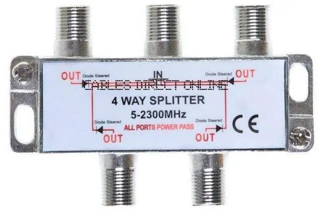 Main image of 4 Way Bi-Directional 5-2300 MHz Indoor and Outdoor Waterproof Coaxial Antenna Splitter for RG6 RG59 Coax Cable Satellite HDTV (4 Ports)
