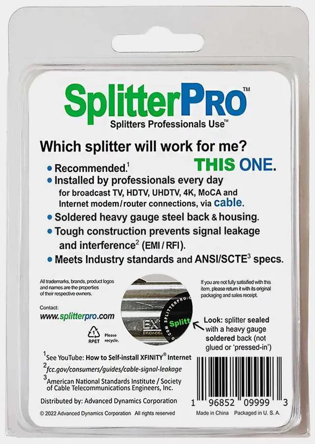 Alt view image 2 of 7 - Digital Splitters Professionals Install Every Day Across The U. S. A. 2-Way Coaxial Cable Splitter 1+ GHz for HDTV/4K/8K TV High Speed Internet (Not for Satellite Dish Connections.)