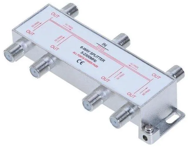 Main image of 6 Way Bi-Directional 5-2300 MHz Indoor and Outdoor Waterproof Coaxial Antenna Splitter for RG6 RG59 Coax Cable Satellite HDTV (6 Ports)