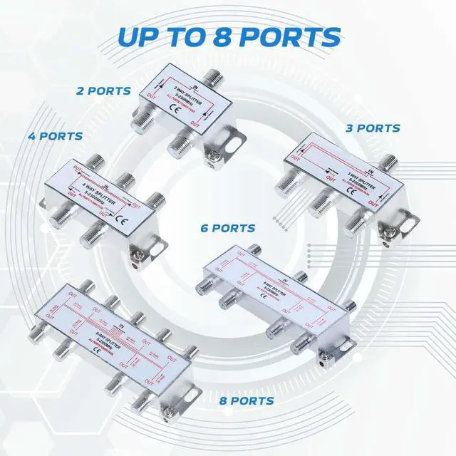 Alt view image 2 of 7 - 4 Way Bi-Directional 5-2300 MHz Indoor and Outdoor Waterproof Coaxial Antenna Splitter for RG6 RG59 Coax Cable Satellite HDTV (4 Ports)
