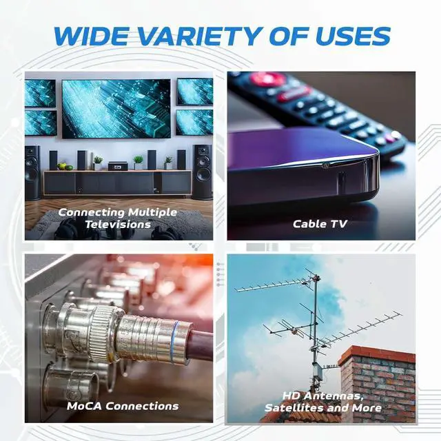 Alt view image 5 of 7 - 4 Way Bi-Directional 5-2300 MHz Indoor and Outdoor Waterproof Coaxial Antenna Splitter for RG6 RG59 Coax Cable Satellite HDTV (4 Ports)