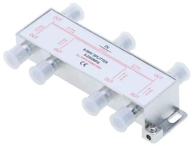 Alt view image 6 of 6 - 6 Way Bi-Directional 5-2300 MHz Indoor and Outdoor Waterproof Coaxial Antenna Splitter for RG6 RG59 Coax Cable Satellite HDTV (6 Ports)