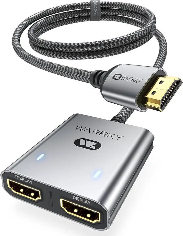 Main image of HDMI Splitter 4K 1x2 HDMI Display Duplicate/Mirror (Not Extend Different Display) HDMI Splitter 1 in 2 Out [Metal Shell 3.3 Ft Braided HDMI Cable] USB-C Powered Splitter Grey-4K UHD