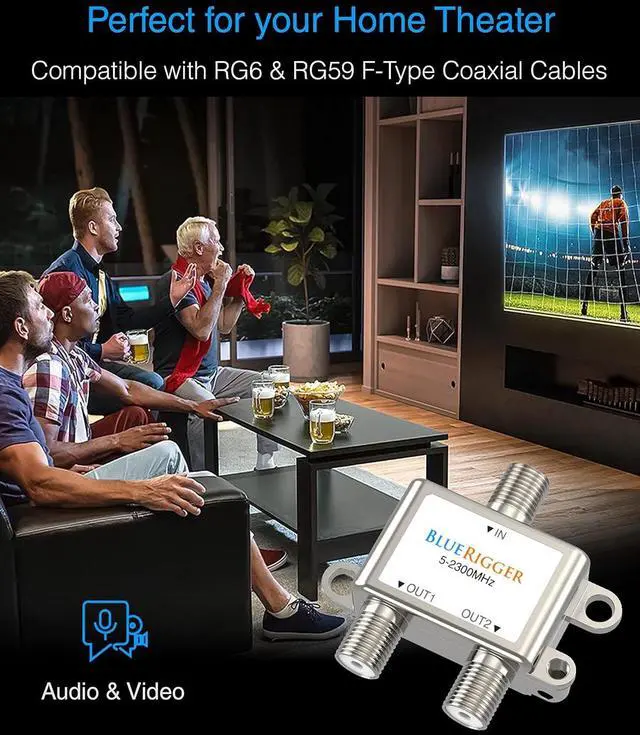Alt view image 3 of 7 - 2-Way Coaxial Cable Splitter (RG6 Two Way Mini Diplexer F-type 2.3GHZ 5-2300MHz) Digital Signal Female Coax Splitter - Works with Satellite Antenna HDTV Amplifier Cable TV Dish CATV