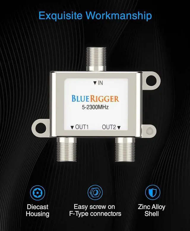 Alt view image 4 of 7 - 2-Way Coaxial Cable Splitter (RG6 Two Way Mini Diplexer F-type 2.3GHZ 5-2300MHz) Digital Signal Female Coax Splitter - Works with Satellite Antenna HDTV Amplifier Cable TV Dish CATV
